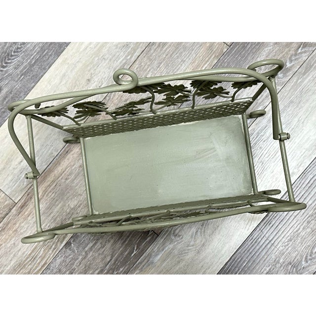 Late 20th Century Vintage Late 20th Century Wrought Iron Floral Magazine Rack With Daisy & Leaf Metalwork- Cottage Shabby Chic Décor For Sale - Image 5 of 12