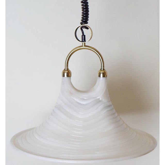Mid-Century Modern White and Gilt Pendant Lamp with Pull Mechanism, 1970s For Sale - Image 11 of 18