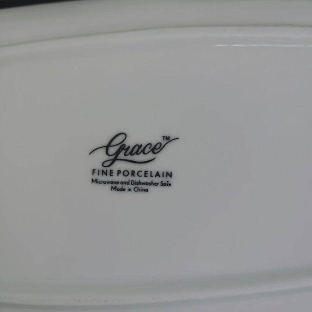 Traditional Early 21st Century Grace Tea Ware Blue & White Floral Oval Porcelain Serving Tray For Sale - Image 3 of 5
