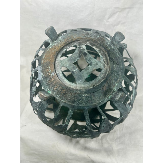 Mid 20th Century Antique Japanese Export Bronze Hanging Lantern Sphere With Bamboo Pattern For Sale - Image 5 of 8