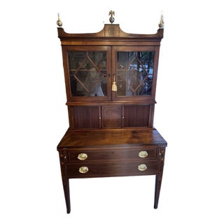 1940s Vintage American Sheraton Style Tambour Mahogany Secretary For Sale