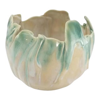 Vintage Studio Art Ceramic Bowl - Draped Fabric Style Signed Bowl For Sale