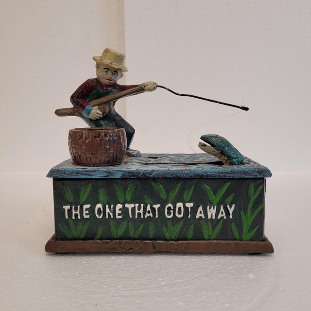Mechanical Cast Iron Fisherman Money Box, USA, 1950s For Sale - Image 4 of 18