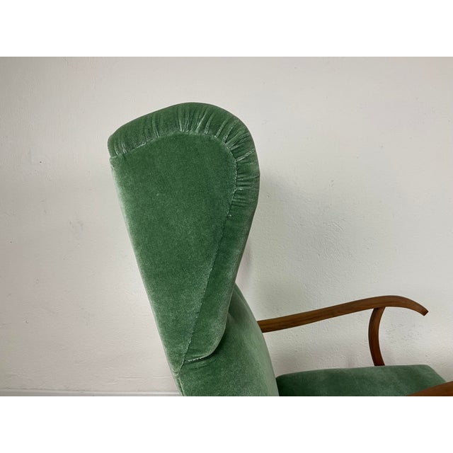 Wood Set of Lounge Chair with Ottoman in Wood and Green Velvet by Paolo Buffa, 1950s For Sale - Image 7 of 9