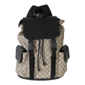 Beige Black GG Supreme Canvas Double Buckle Backpack