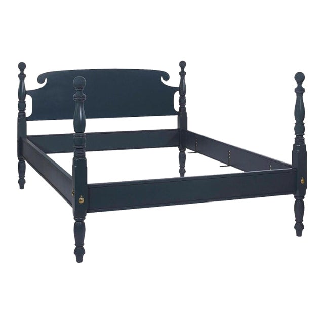 Handcrafted King Hale Navy Painted Maple Cannonball Four Poster Bed by