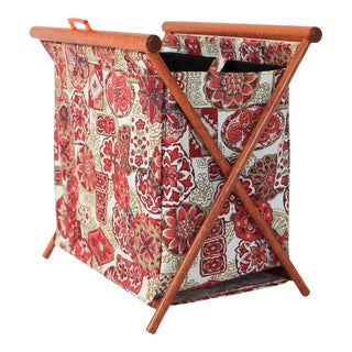 Vintage Folding X-Base Knitting/Sewing Basket For Sale