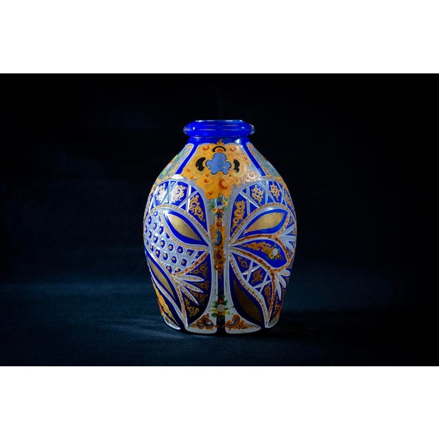 Blue and White Cut Crystal Overlay Vase with Enamel and Gilt Decoration, 19th Century For Sale - Image 16 of 16