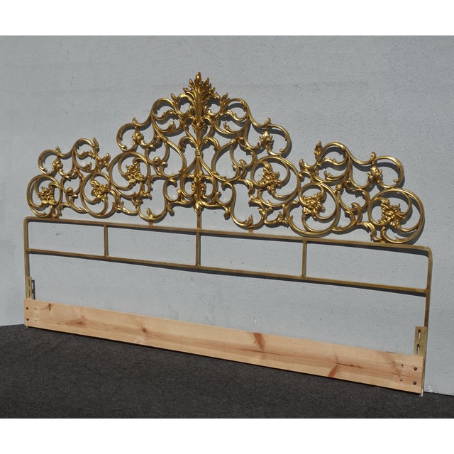 Rococo Rococo Style King Size Iron Scrolled Headboard Metallic Gold Italian Headboard For Sale - Image 3 of 13