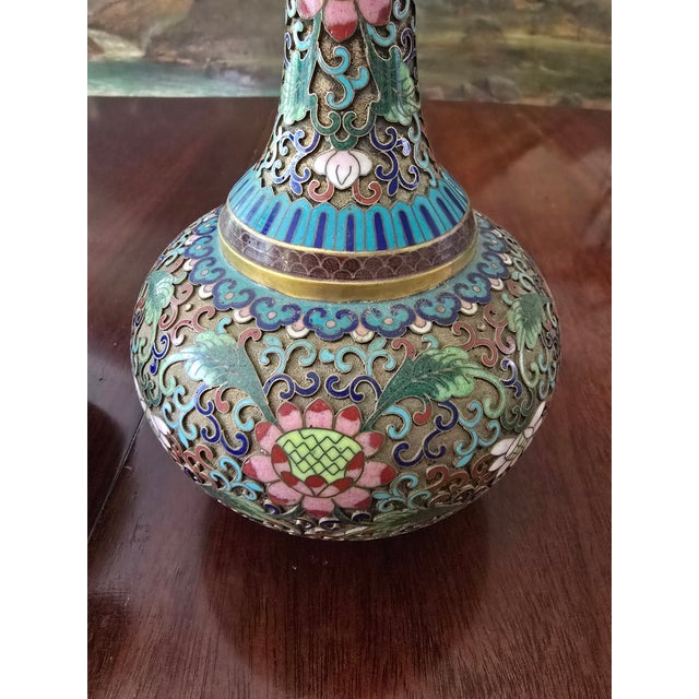 Vintage Chinese Mid Century Museum Pr Cloisonne Vases For Sale - Image 4 of 12