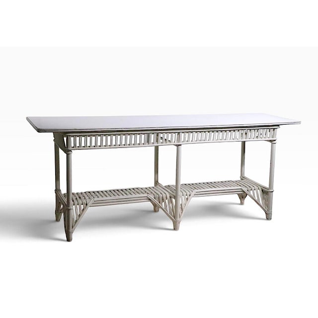 Early 20th Century Large Stick Wicker Console Table in White Paint Finish For Sale - Image 16 of 18