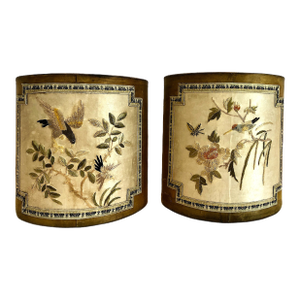 A Pair of Chinese Export Storage Canisters With Silk Embroidery Patches
