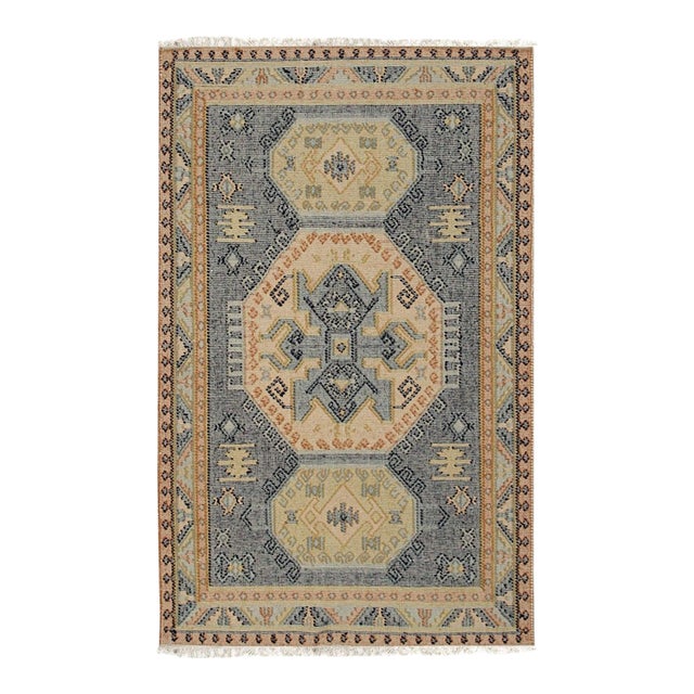 8x10 Luna Kilim Blue Geometric Modern Flatweave Wool Carpet Rug For Sale