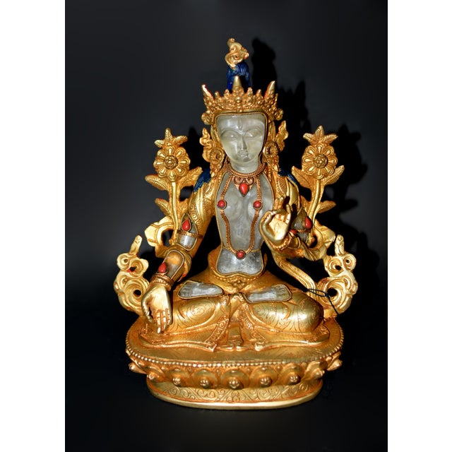 Rock Crystal White Tara Gilt Bronze Tibetan Authenticity Seal For Sale - Image 4 of 18