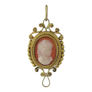 Late 19th Century Victorian 14k Gold Carved Hardstone Cameo Pendant