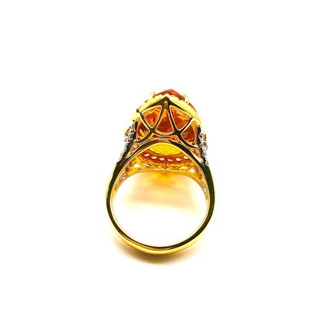 Bochic “Orient” Vintage Natural Sapphire & Orange Citrine Cocktail Ring Set In 18K Yellow Gold & Silver Natural Pear Shape...