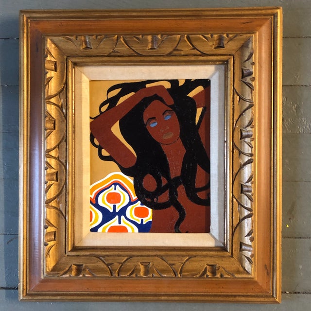 1960s Vintage Female Nude Pop Portrait Painting Carved Frame For Sale - Image 5 of 5