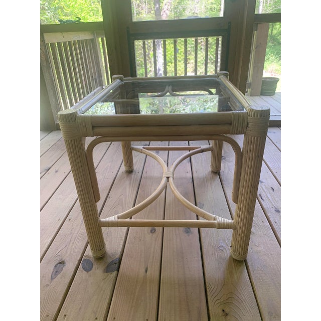 Rustic Vintage White Washed Rattan Side Table For Sale - Image 3 of 5