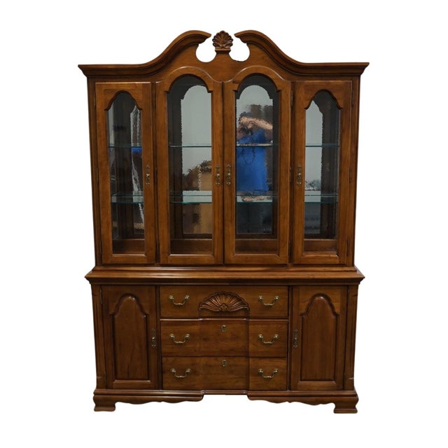 Traditional Late 20th Century Broyhill Furniture Walnut Traditional Style 60" Buffet W. Lighted Display China Cabinet For Sale - Image 3 of 16