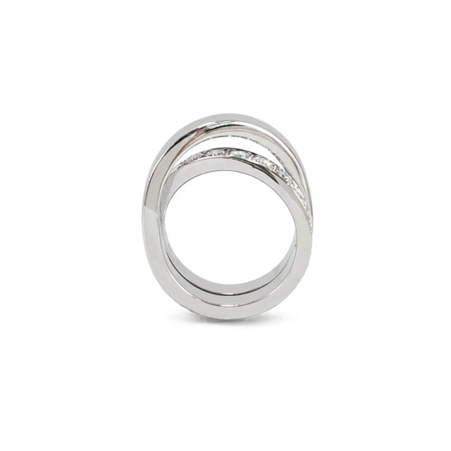 Metal Ladies Cartier Paris Nouvelle Vague 18k White Gold Diamond Crossover Band Ring, Size 6 For Sale - Image 7 of 9