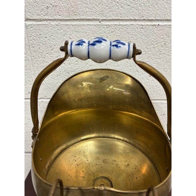 Metal Vintage Brass Coal Scuttle With Lion Head Accents For Sale - Image 7 of 8