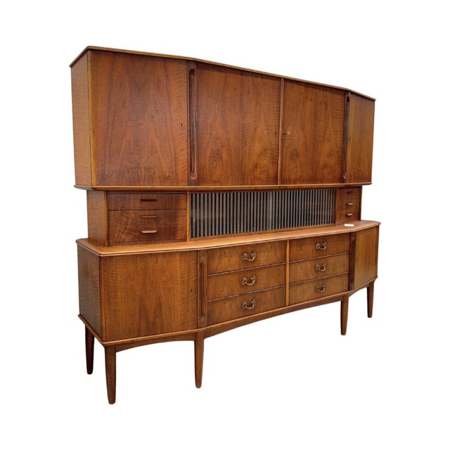 Vintage mid-century Danish modern teak and beech highboard attributed to Danish designer Poul Jessen for PMJ Viby J. This...