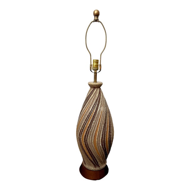 1970s Mid-Century Modern f.a.i.p. Sculptural Swirl Chalkware Table Lamp For Sale