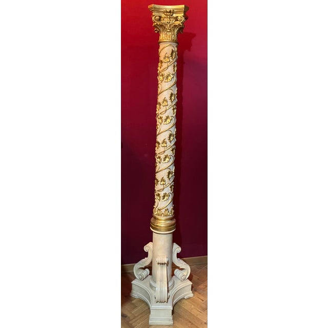 Italian Pedestal Column in White Lacquer and Gold Leaf For Sale - Image 12 of 12