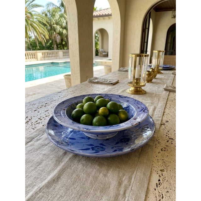Blue Vintage Moroccan Safi Hand-Painted Periwinkle Blue Ceramic Presentation Set – 16.5" Platter & Footed Bowl For Sale - Image 8 of 12