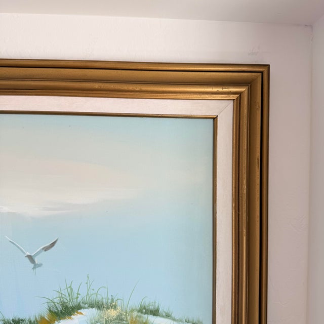 Textile Signed Oil Painting on Canvas Coastal Dunes in Gold Frame For Sale - Image 7 of 8