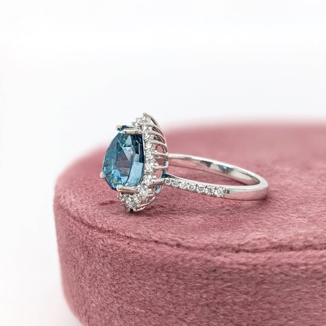 5ct Blue Zircon Ring With Diamond Accents: Solid 14k Gold, Pear Cut 10x8mm, Size 6.75 For Sale In Columbus - Image 6 of 7