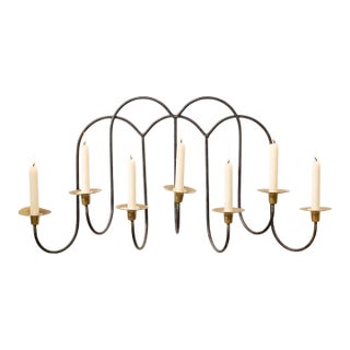 Vintage Brass & Black Metal Hanging Candle Wall Holder For Sale