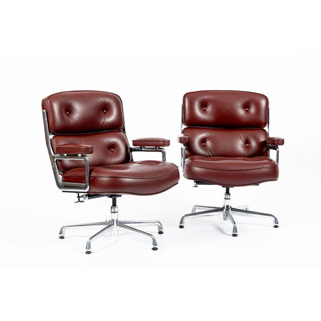 Red Pair Eames Herman Miller Time Life Lobby Red Leather Office Chairs For Sale - Image 8 of 13