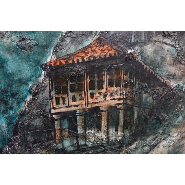 Village in the Mountain Pass - Oil on Canvas/Mixed Media, Signed Original - 36.25ʺ × 36.25ʺ This captivating original...