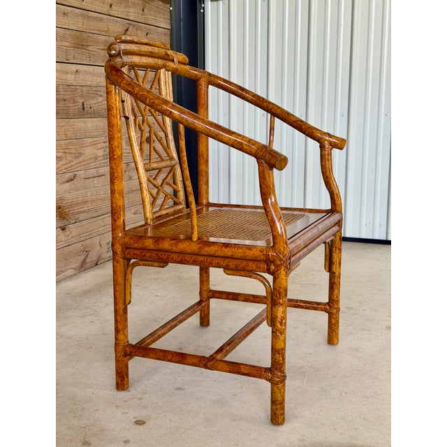 Vintage Chinoiserie Regency Horseshoe Bamboo Rattan & Cane Side Chair For Sale - Image 11 of 12