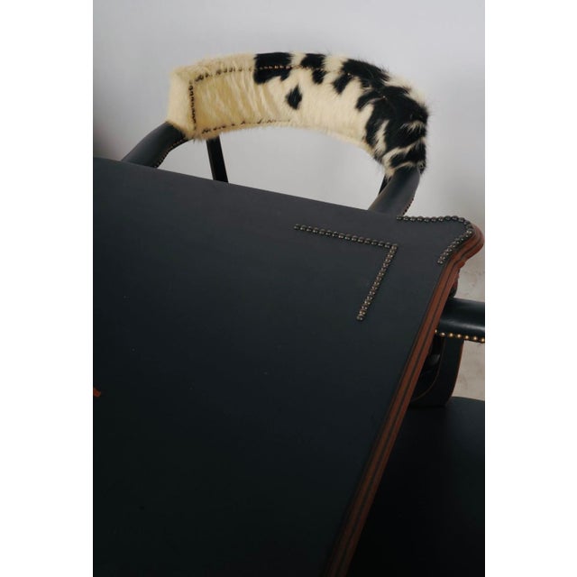 Late 20th Century Hooker Furniture Ebonized Leather Games Table & Four Cowhide Armchairs For Sale - Image 10 of 17