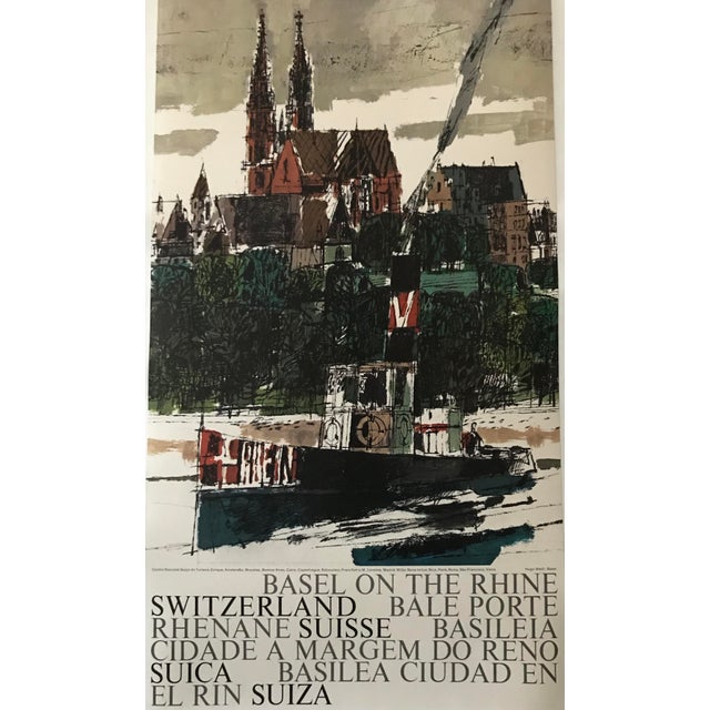 Vintage 1960s Swiss Travel Poster, Hugo Wetli, Basel on the Rhine For Sale - Image 6 of 8
