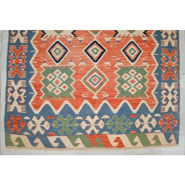 Hand Woven Turkish Kilim Rug Flat Weave Wool Area Oushak Rug For Sale - Image 11 of 13