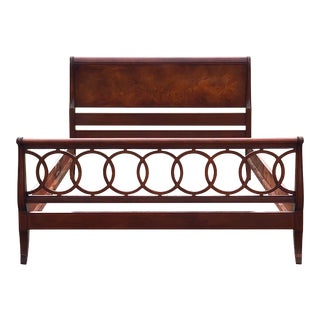 Vintage Hollywood Regency Inlaid Mahogany Full Size Bed For Sale