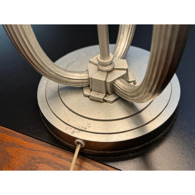 Silver Early 20th Century Art Deco Three-Candle Fluted Cast Metal Table Lamp For Sale - Image 8 of 9