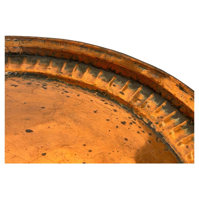 Metal Large Antique Hand-Hammered Copper Tray with Fluted Border, 22 Inch For Sale - Image 7 of 17