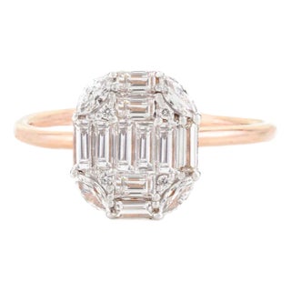 Real Diamond Cluster Engagement Ring for Bride in 18k Rose Gold Size 5.5 For Sale