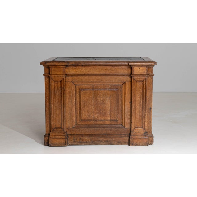 Mid 19th Century 1870s French Neoclassical Oak Desk With Oilcloth Top For Sale - Image 5 of 18