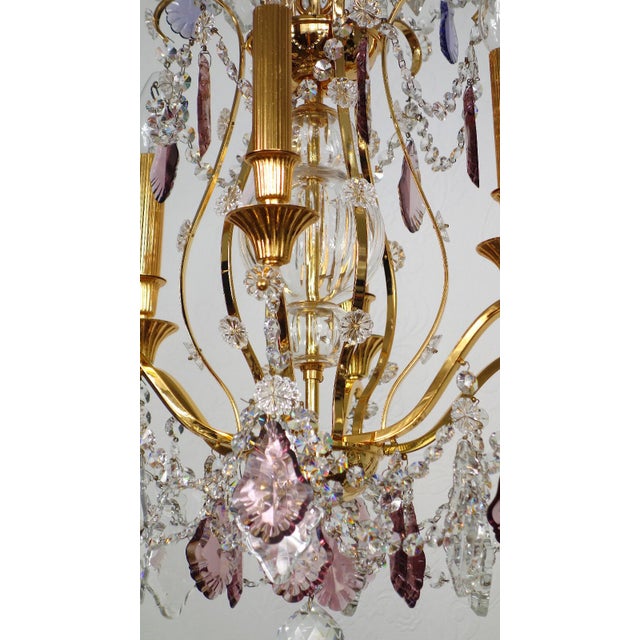 24K Gold-Plated Brass and Lead Crystal Chandelier, 1970s For Sale - Image 16 of 16