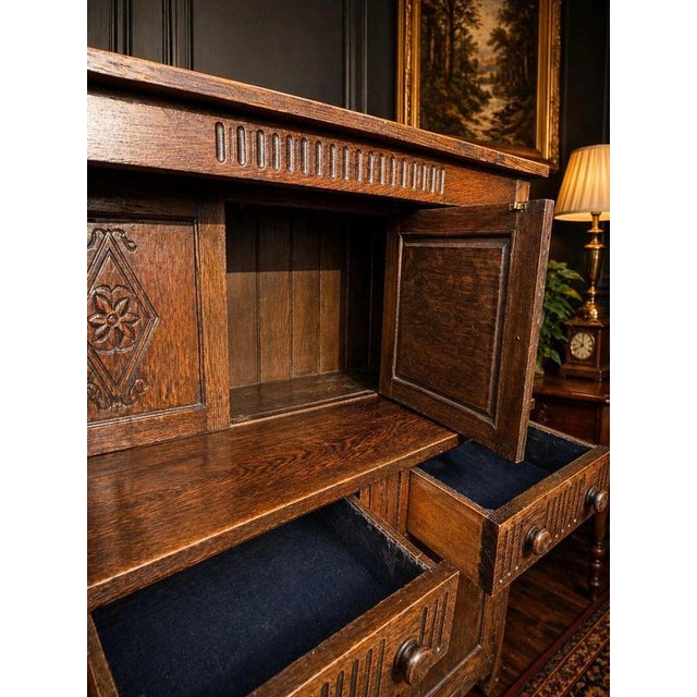 Antique Arts & Crafts Carved Quarter-Sawn Oak Sideboard Dresser For Sale - Image 11 of 12