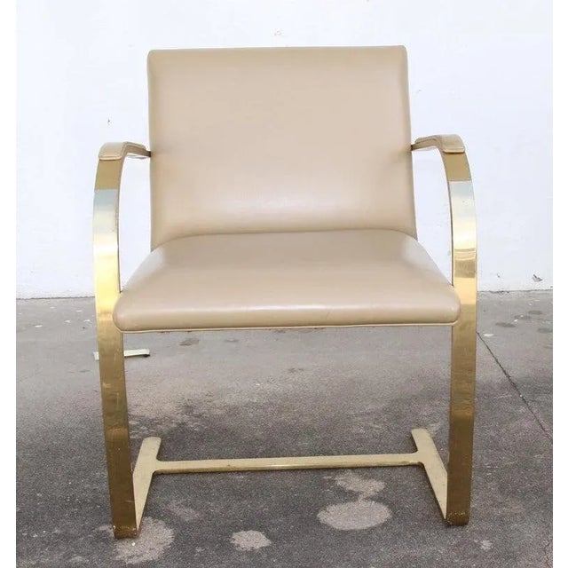 Metal 1970s One Brass Flat-Bar Brno Chairs Attributed to Mies Van Der Rohe For Sale - Image 7 of 11
