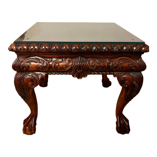 1990s Solid Mahogany End Tables With Intricate Carving in Nashville For Sale