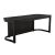 A Charcoal Black finished wood desk with a softened-rectangular top, planar front, and asymmetric U-shaped base that...