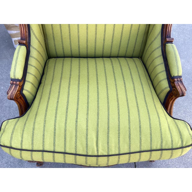 Ralph Lauren-Style French Bergere Chair W/Green Wool Fabric For Sale - Image 9 of 10