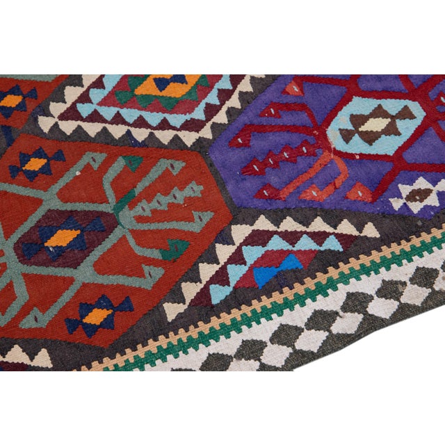 Vintage Kilim Handmade Flatweave Tribal Multicolor Wool Runner For Sale - Image 9 of 11